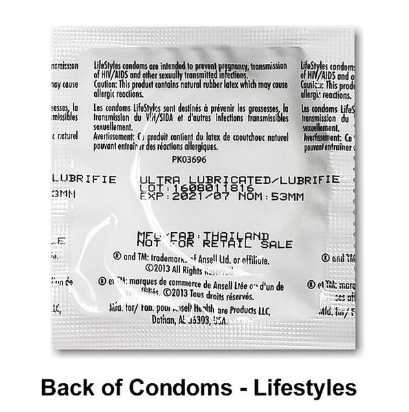 Back of labeled condoms - Lifestyles