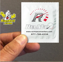 10000 - Printed White Foil condoms with Full Color imprint and Colored Condoms - Revmax