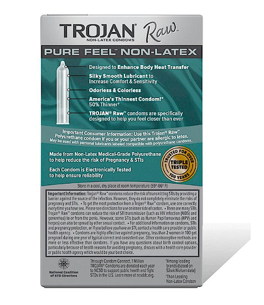 Trojan Raw Pure Feel Non Latex Condoms box