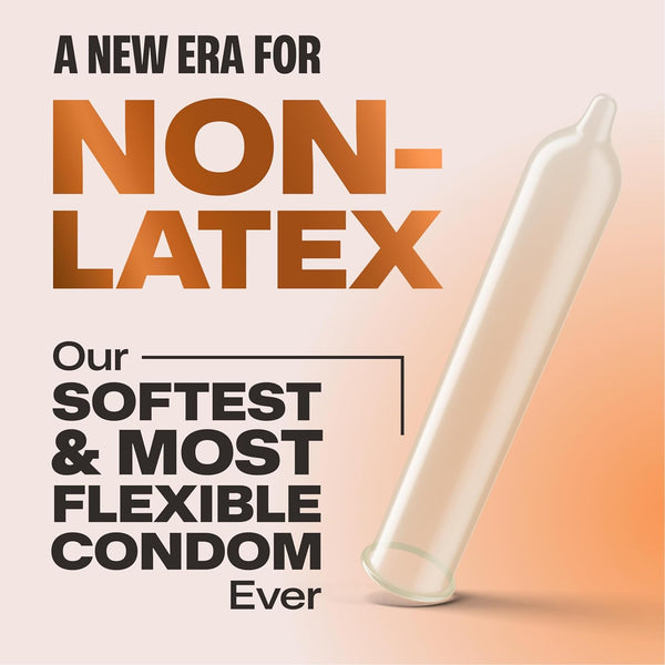 Advertisement for new Trojan Goat non-latex condoms with text highlighting its softness and flexibility.