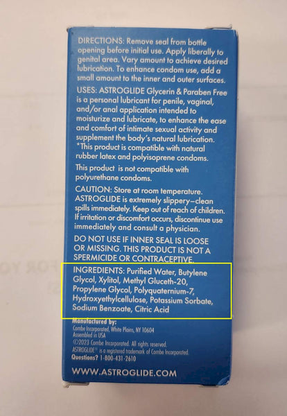 Astroglide Glycerin & Parabin Free lubricant