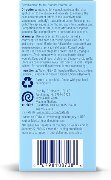 KY Liquid personal lubricant box details