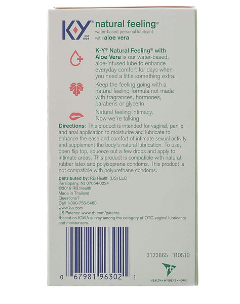 KY Natural Feeling Lubricant with Aloe Vera Box Details