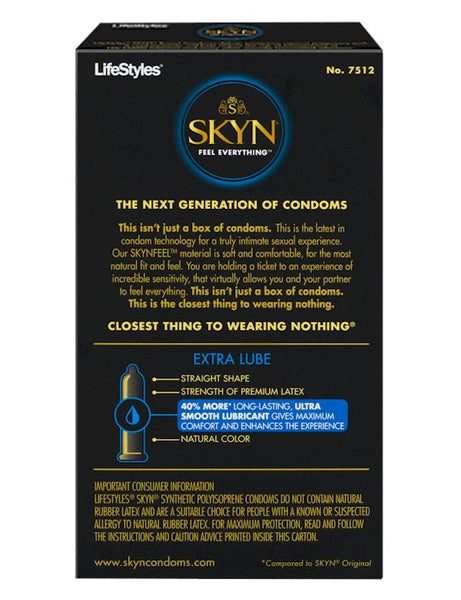 Lifestyles Skyn Extra Lube Condoms - back of box