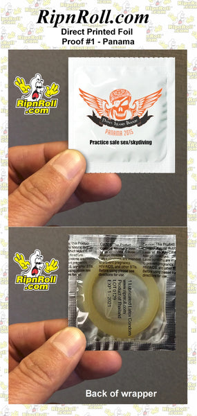 Printed White Foil condoms with Full Color imprint - Panama