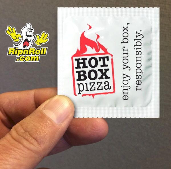 Printed Foil condoms with Full Color imprint - Hot Box Pizza